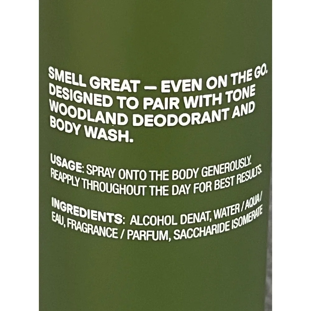 TONE Woodland On The Go Cologne Mens Spray 3.4 fl oz‎ 100ml Matte Green New